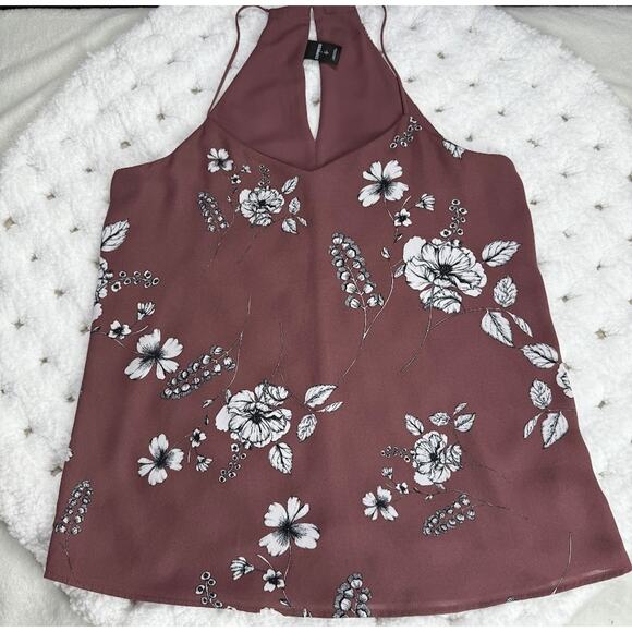 Express Halter Top Womens Small Mauve Pink Floral Sleeveless Blouse Polyester - Picture 1 of 9